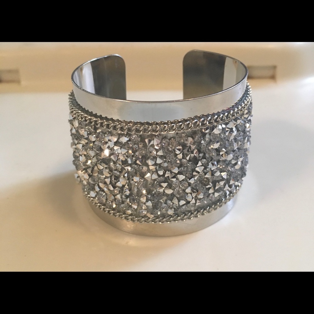 Silver Sparkly Rhinestone Cuff Bracelet